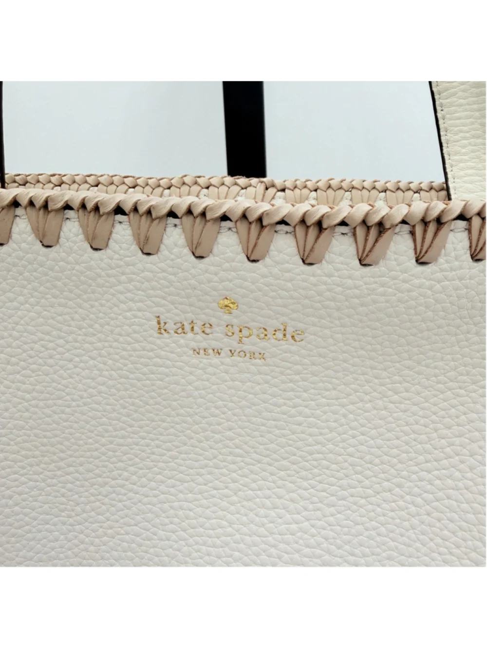 KATE SPADE New York Large Pebbled Leather Zip Tote Cream Whipstitch